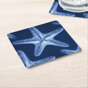 Dessous De Verre Carré littoral chic plage rustique nautique bleu étoile
