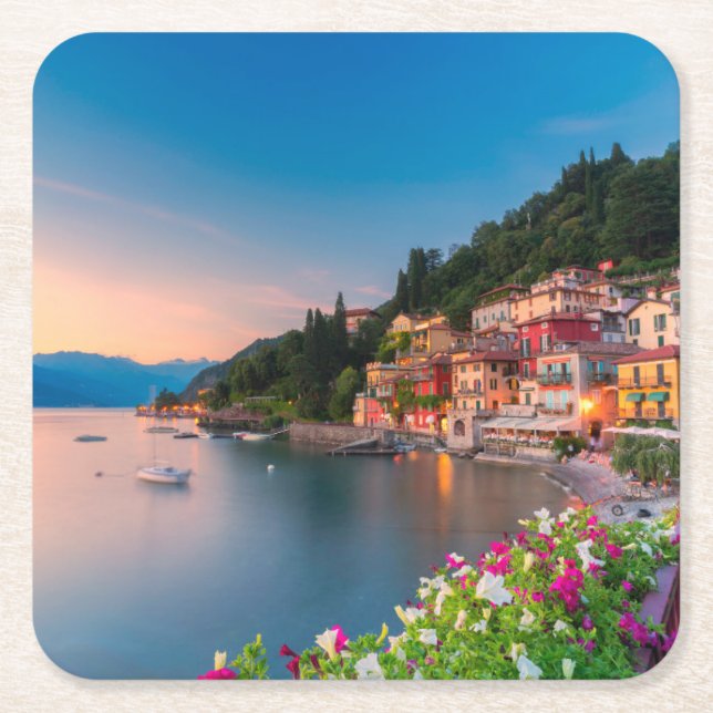 Dessous De Verre Carré Littoral | Varenna, Lombardie, Italie (Devant)