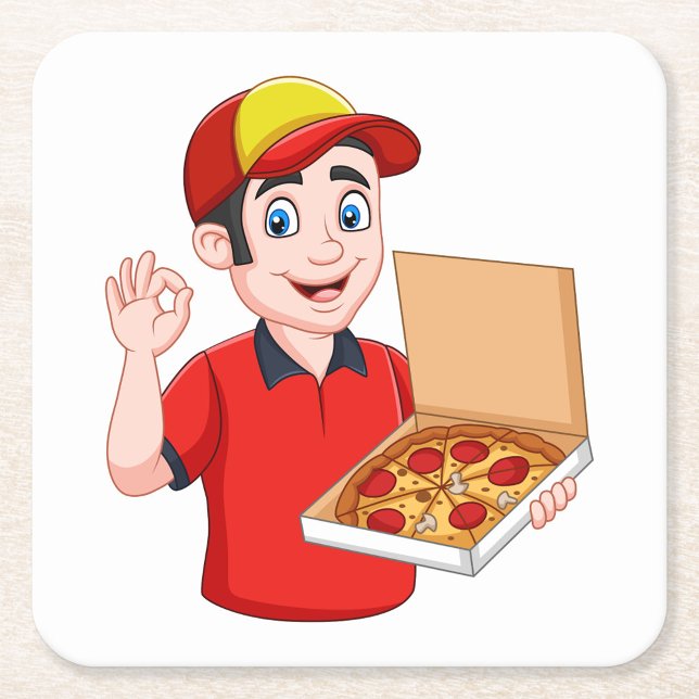 Dessous De Verre Carré Livraison de pizza (Cartoon Pizza Guy!)