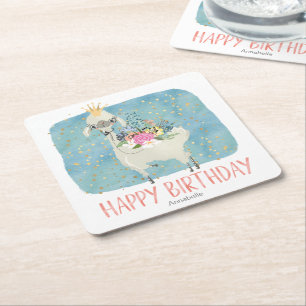 Dessous De Verre Carré Llama Love Aquarelle mignonne Amusant Anniversaire