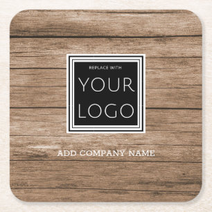 Dessous De Verre Carré Logo commercial Bois rustique promotionnel