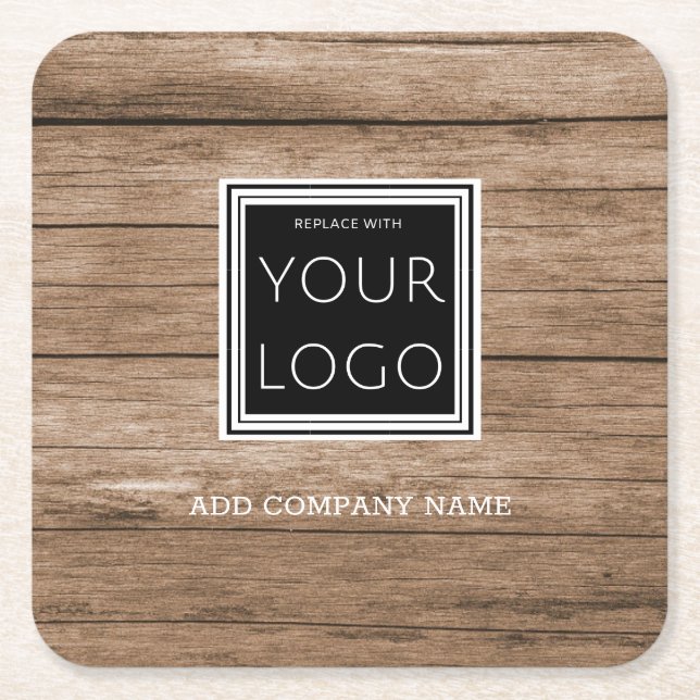 Dessous De Verre Carré Logo commercial Bois rustique promotionnel (Devant)