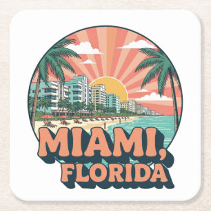 Dessous De Verre Carré Logo de voyage artistique vintage Miami Floride 80