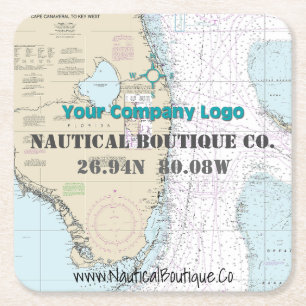 Dessous De Verre Carré Logo d'entreprise côtière nautique Latitude Longit