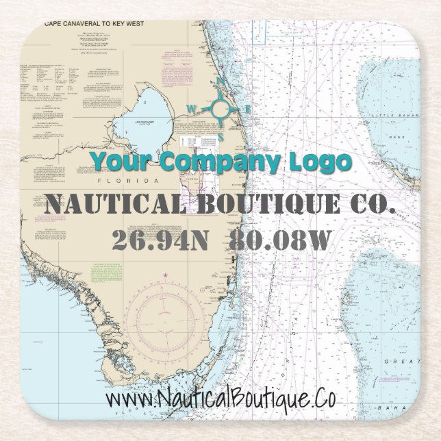 Dessous De Verre Carré Logo d'entreprise côtière nautique Latitude Longit (Devant)