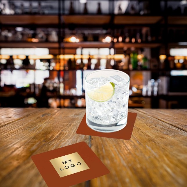 Dessous De Verre Carré Logo d'entreprise en terre cuite orange brûlée (Créateur téléchargé)