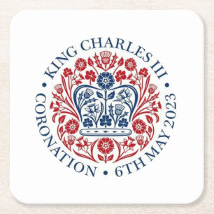Dessous De Verre Carré Logo du couronnement King Charles III