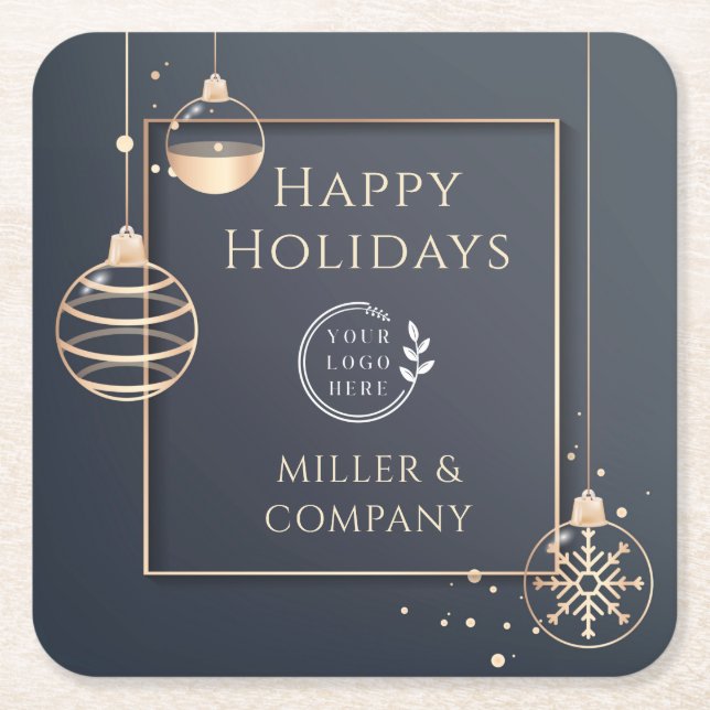 Dessous De Verre Carré Logo Joyeuses Fêtes Noël Entreprise Moderne (Devant)