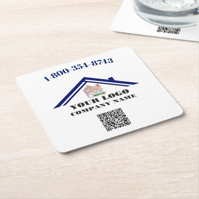Dessous De Verre Carré Logo personnalisé carré Code QR (Incliné)