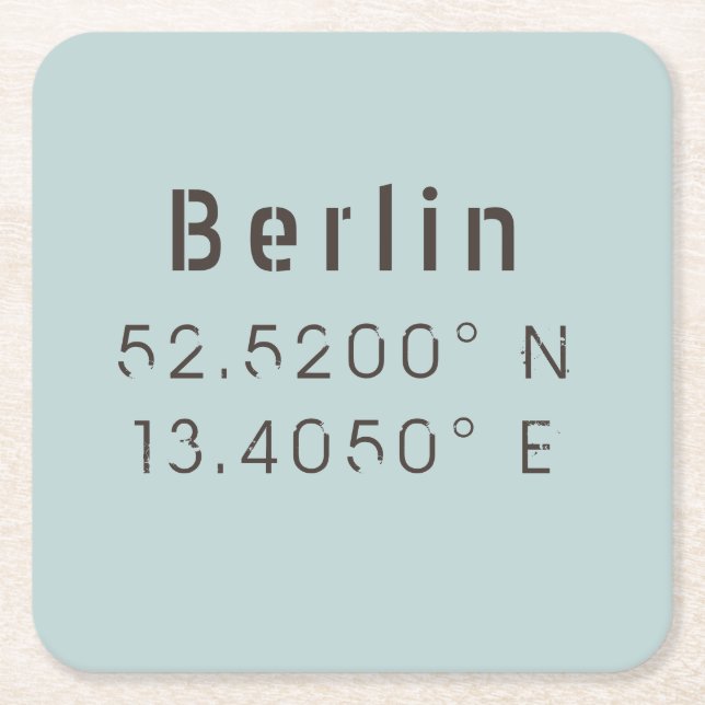 Dessous De Verre Carré Longitude de la Latitude de Berlin (Devant)