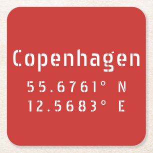 Dessous De Verre Carré Longitude de la Latitude de Copenhague
