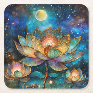 Dessous De Verre Carré Lotus de verre tendu fleurit au clair de lune
