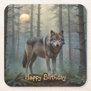 Dessous De Verre Carré Loup dans la forêt