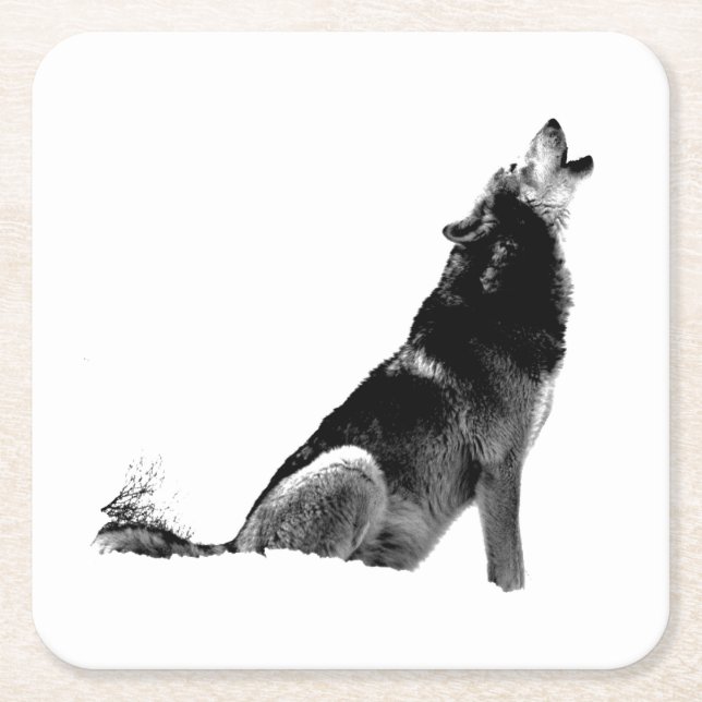 Dessous De Verre Carré Loup de Howling blanc noir (Devant)