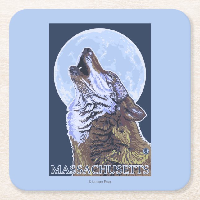 Dessous De Verre Carré Loup de MassachusettsHowling (Devant)