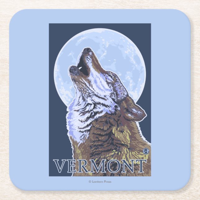 Dessous De Verre Carré Loup de VermontHowling (Devant)