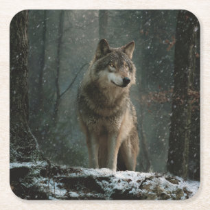 Dessous De Verre Carré Loup en hiver