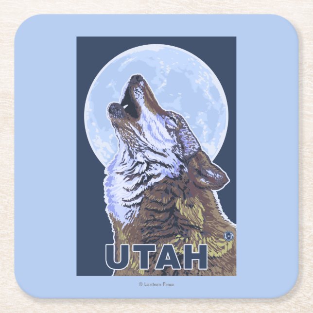 Dessous De Verre Carré Loup gris HowlingUtah (Devant)