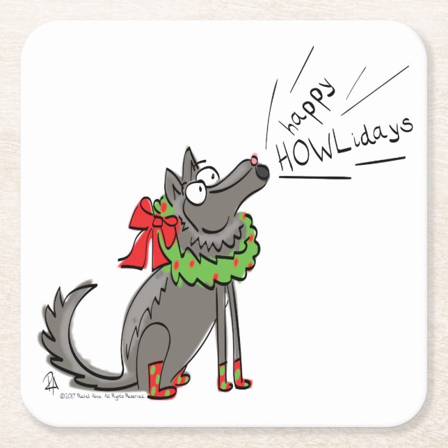 Dessous De Verre Carré Loup Noël Joyeux Howlidays Funny (Devant)