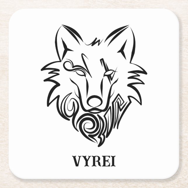 Dessous De Verre Carré Loup tribal noir et blanc (Devant)