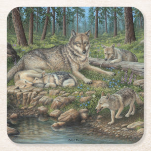 Dessous De Verre Carré Loups gris