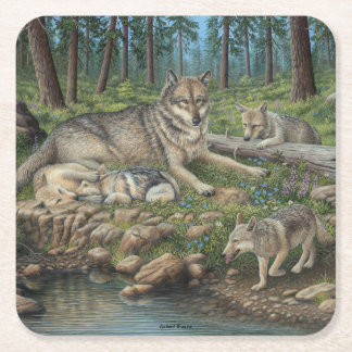 Dessous De Verre Carré Loups gris