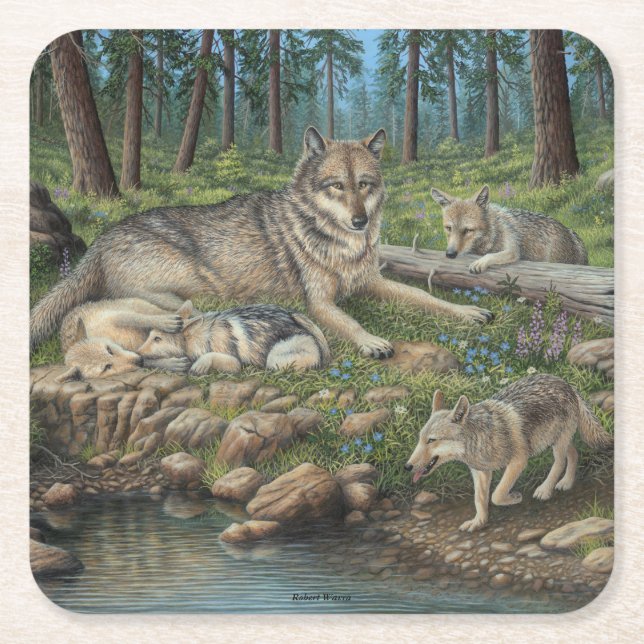Dessous De Verre Carré Loups gris (Devant)