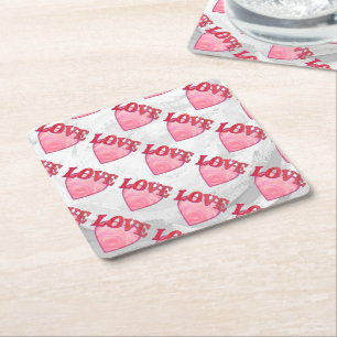 Dessous De Verre Carré Love Heart Motif