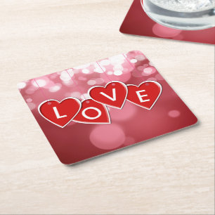 Dessous De Verre Carré Love Lettering Red Hearts