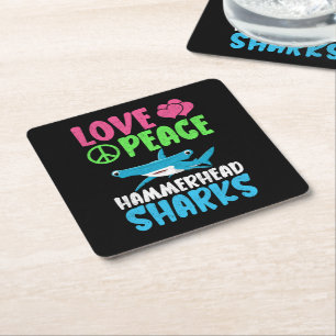 Dessous De Verre Carré Love Peace Hammerhead Sharks mignonette Sea Animal