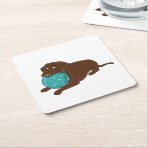 Dessous De Verre Carré LR chocolate lab mâcher boule dessin animé