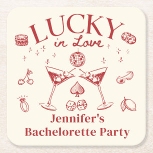 Dessous De Verre Carré Lucky In Love Cocktail Bachelorette Party Classic
