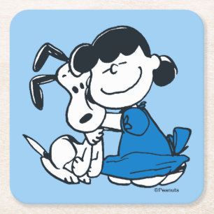 Dessous De Verre Carré Lucy Hugging Snoopy