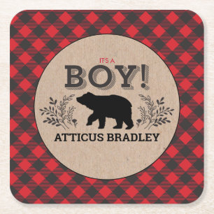 Dessous De Verre Carré Lumberjack ours bébé garçon Kraft Dessous de verre