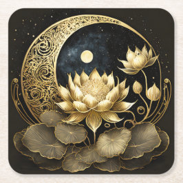 Dessous De Verre Carré Lune céleste et fleur de lotus