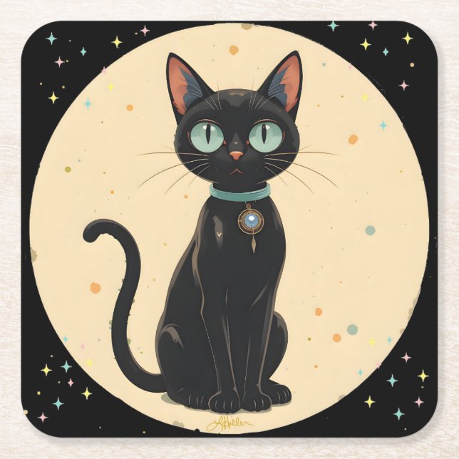 Dessous De Verre Carré Lune de chat noir atomique futuriste (Devant)