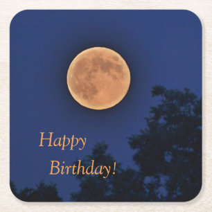 Dessous De Verre Carré Lune de récolte de joyeux anniversaire