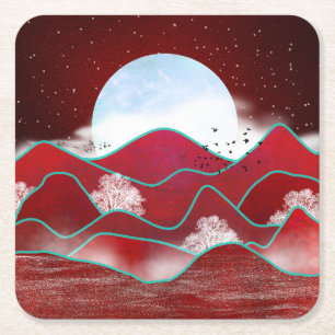 Dessous De Verre Carré Lune rouge