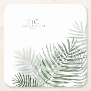 Dessous De Verre Carré Lush Palm Leaf Mariage Moss Green/Wht ID956