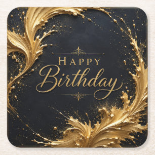 Dessous De Verre Carré Luxe Gold Splash Anniversaire Élégance