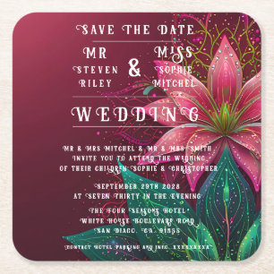 Dessous De Verre Carré Luxueuse Suite de Faire-part de mariage Florales