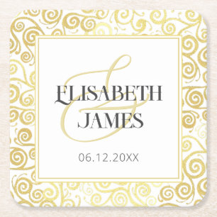 Dessous De Verre Carré Luxueux Chic Hiver Blanc Et Or Mariage