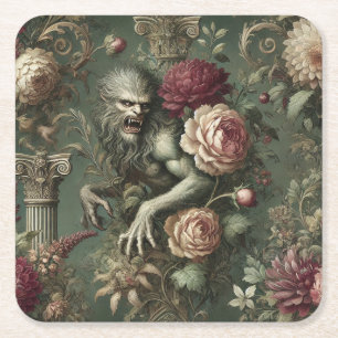 Dessous De Verre Carré Lycanthrope Verdoyant – Conception Florale Gothiqu