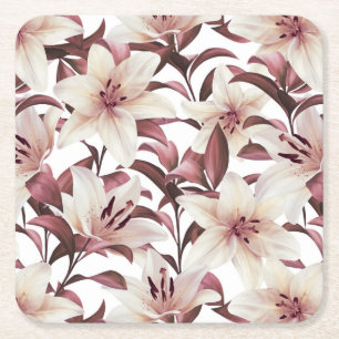 Dessous De Verre Carré Lys sur blanc. Modèle floral
