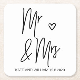 Dessous De Verre Carré M. et Mme Wedding Coasters