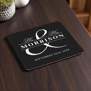 Dessous De Verre Carré M. Mme Monogram Mariage noir blanc
