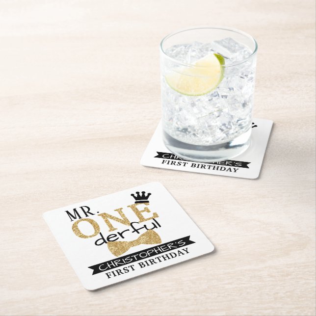 Dessous De Verre Carré M. ONEderful 1st Birthday Party (En situation)