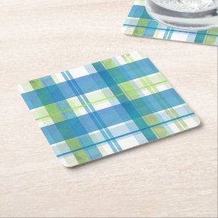 Dessous De Verre Carré Madras Plaid Green et Blue