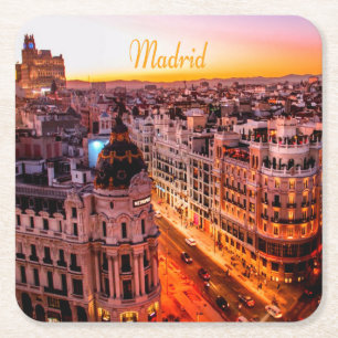 Dessous De Verre Carré Madrid Espagne Capitol City Skyline
