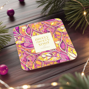 Dessous De Verre Carré Magenta Gold Noël Joyeux Motif#21 ID1009